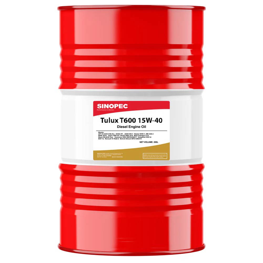 Front image of Sinopec_Tulux_T600_15W40_Semi-Synthetic_Diesel_Engine_Oil_drum of 200L.
